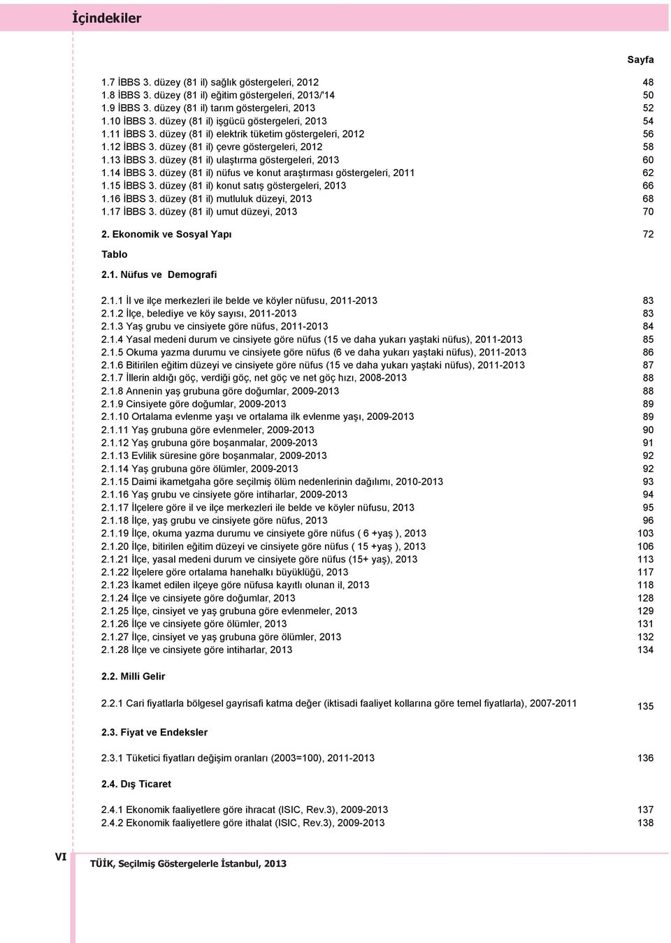 düzey (81 il) ulaşt rma göstergeleri, 2013 60 1.14 İBBS 3. düzey (81 il) nüfus ve konut araşt rmas göstergeleri, 2011 62 1.15 İBBS 3. düzey (81 il) konut sat ş göstergeleri, 2013 66 1.16 İBBS 3.