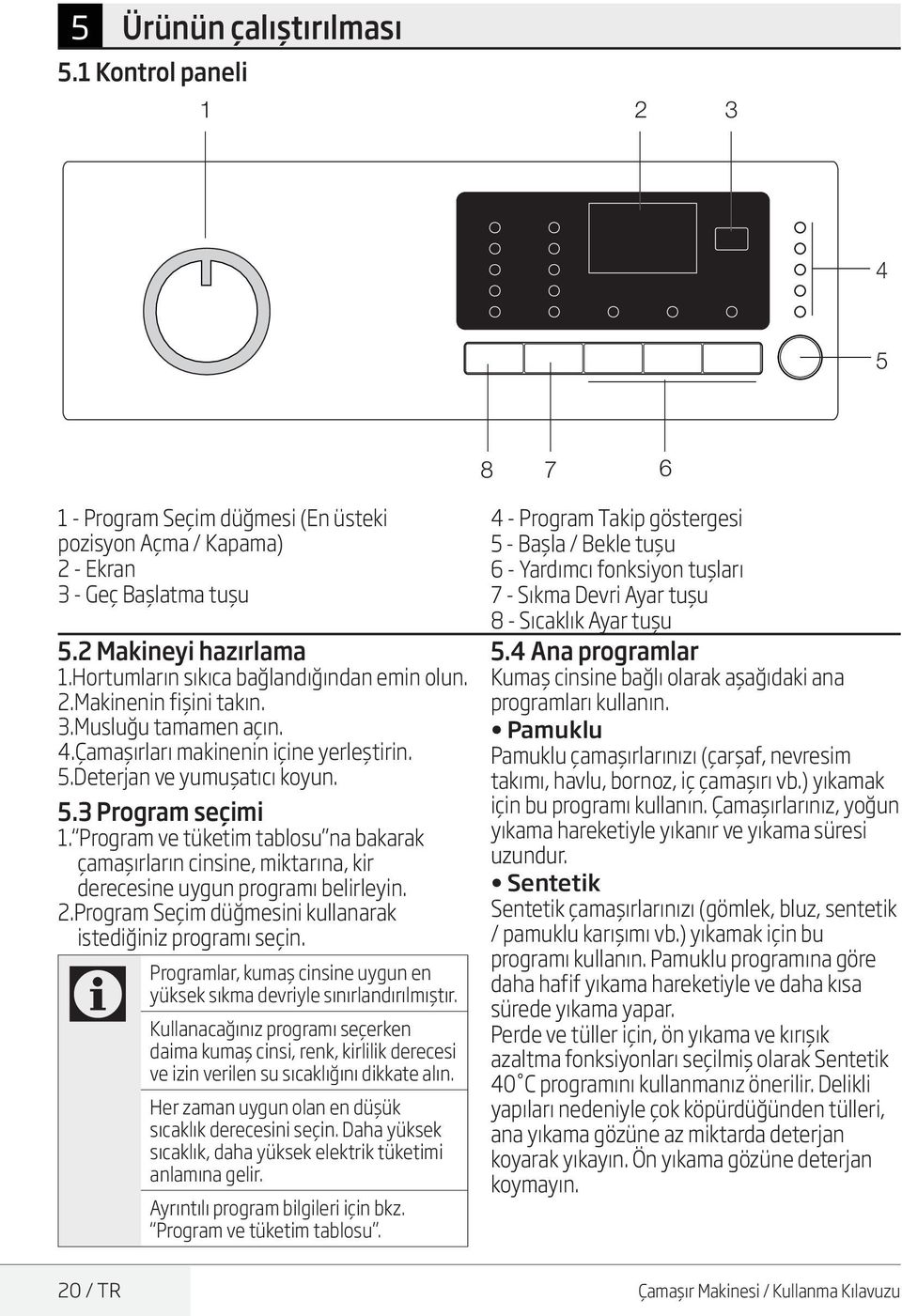 Program ve tüketim tablosu na bakarak çamaşırların cinsine, miktarına, kir derecesine uygun programı belirleyin. 2.Program Seçim düğmesini kullanarak istediğiniz programı seçin.