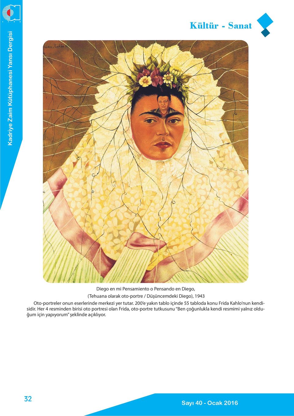 200 e yakın tablo içinde 55 tabloda konu Frida Kahlo nun kendisidir.