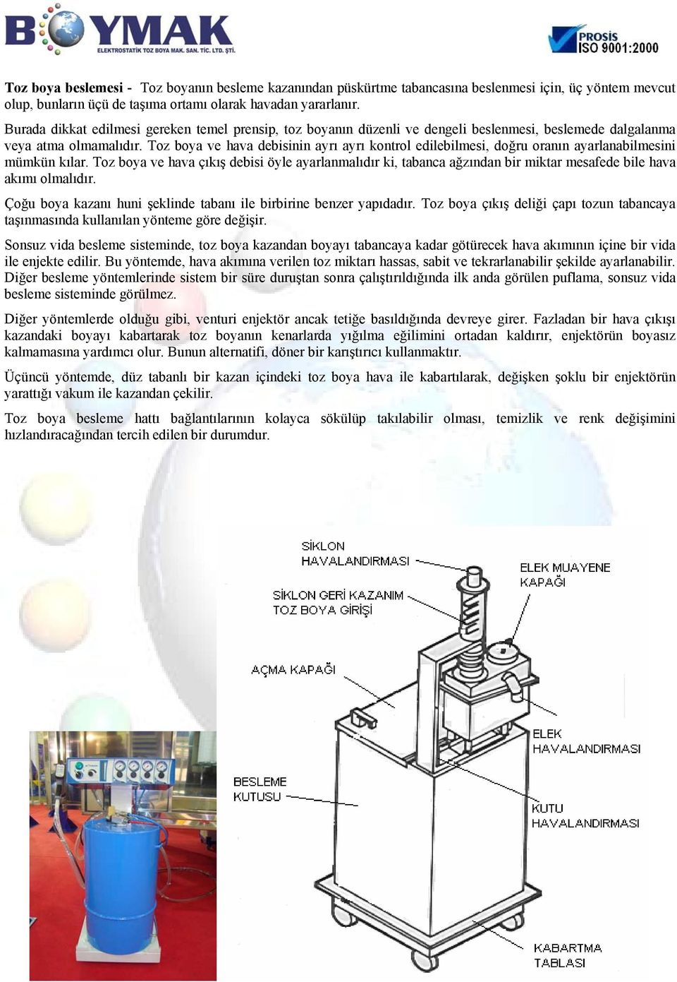 Toz boya ve hava debisinin ayrı ayrı kontrol edilebilmesi, doğru oranın ayarlanabilmesini mümkün kılar.