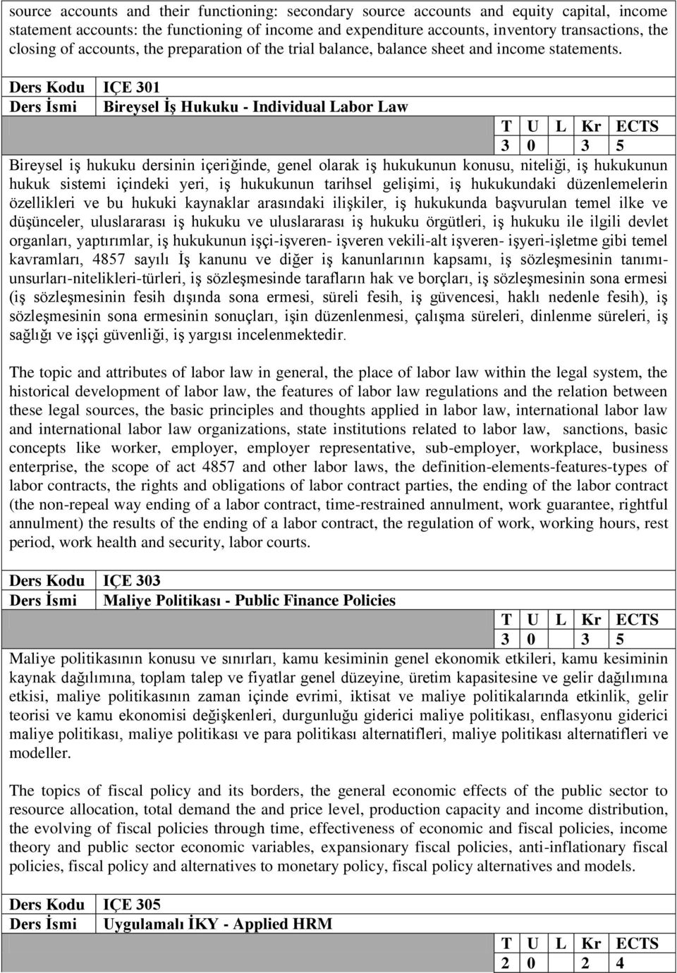 Ders Kodu IÇE 301 Ders İsmi Bireysel İş Hukuku - Individual Labor Law 3 0 3 5 Bireysel iş hukuku dersinin içeriğinde, genel olarak iş hukukunun konusu, niteliği, iş hukukunun hukuk sistemi içindeki