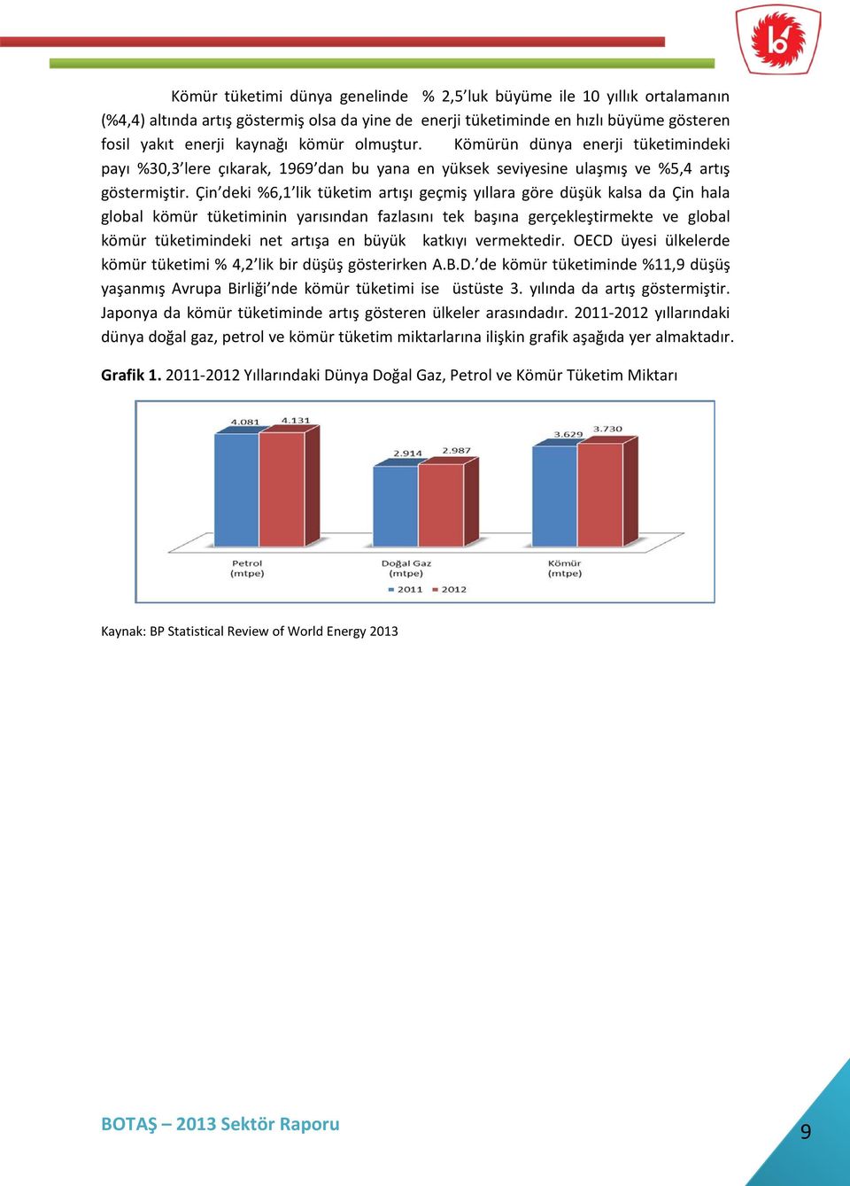 Çin deki %6,1 lik tüketim artışı geçmiş yıllara göre düşük kalsa da Çin hala global kömür tüketiminin yarısından fazlasını tek başına gerçekleştirmekte ve global kömür tüketimindeki net artışa en