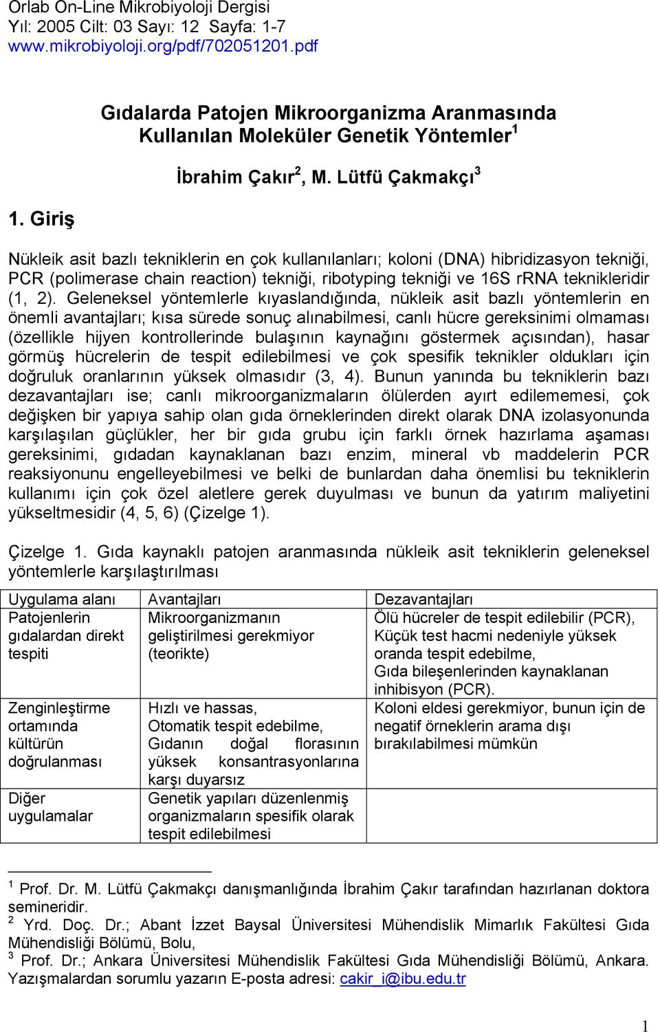 Lütfü Çakmakçı 3 Nükleik asit bazlı tekniklerin en çok kullanılanları; koloni (DNA) hibridizasyon tekniği, PCR (polimerase chain reaction) tekniği, ribotyping tekniği ve 16S rrna teknikleridir (1, 2).