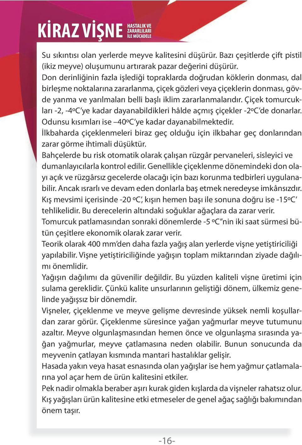 zararlanmalarıdır. Çiçek tomurcukları -2, -4ºC ye kadar dayanabildikleri hâlde açmış çiçekler -2ºC de donarlar. Odunsu kısımları ise 40ºC ye kadar dayanabilmektedir.