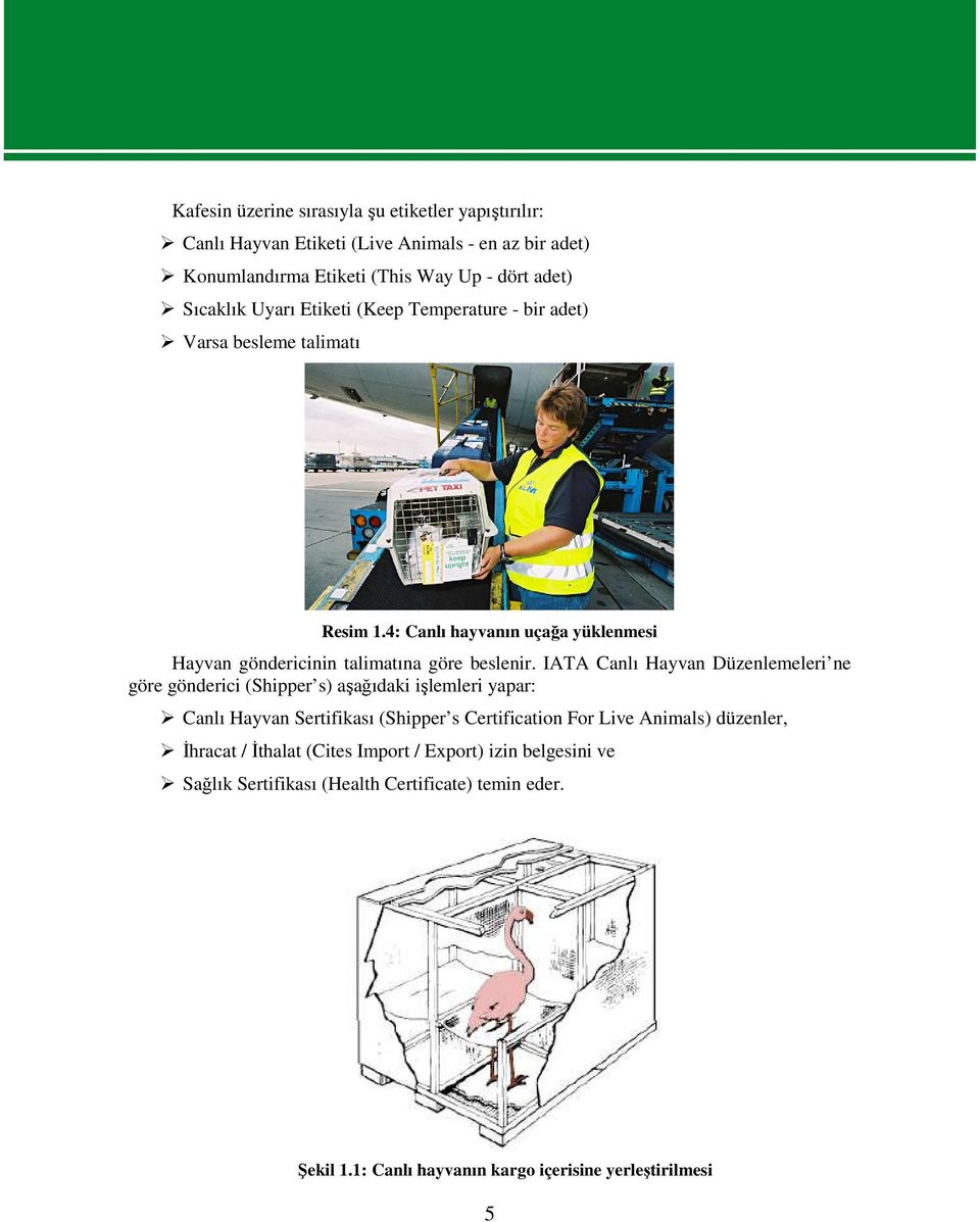 IATA Canlı Hayvan Düzenlemeleri ne göre gönderici (Shipper s) aşağıdaki işlemleri yapar: Canlı Hayvan Sertifikası (Shipper s Certification For Live Animals)