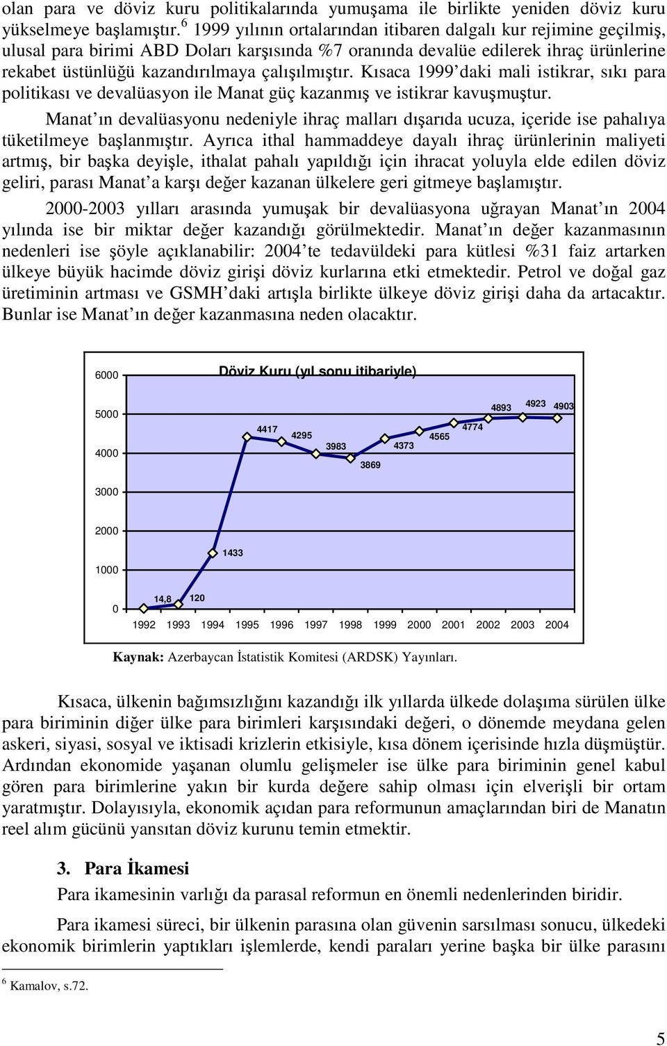 çalışılmıştır. Kısaca 1999 daki mali istikrar, sıkı para politikası ve devalüasyon ile Manat güç kazanmış ve istikrar kavuşmuştur.