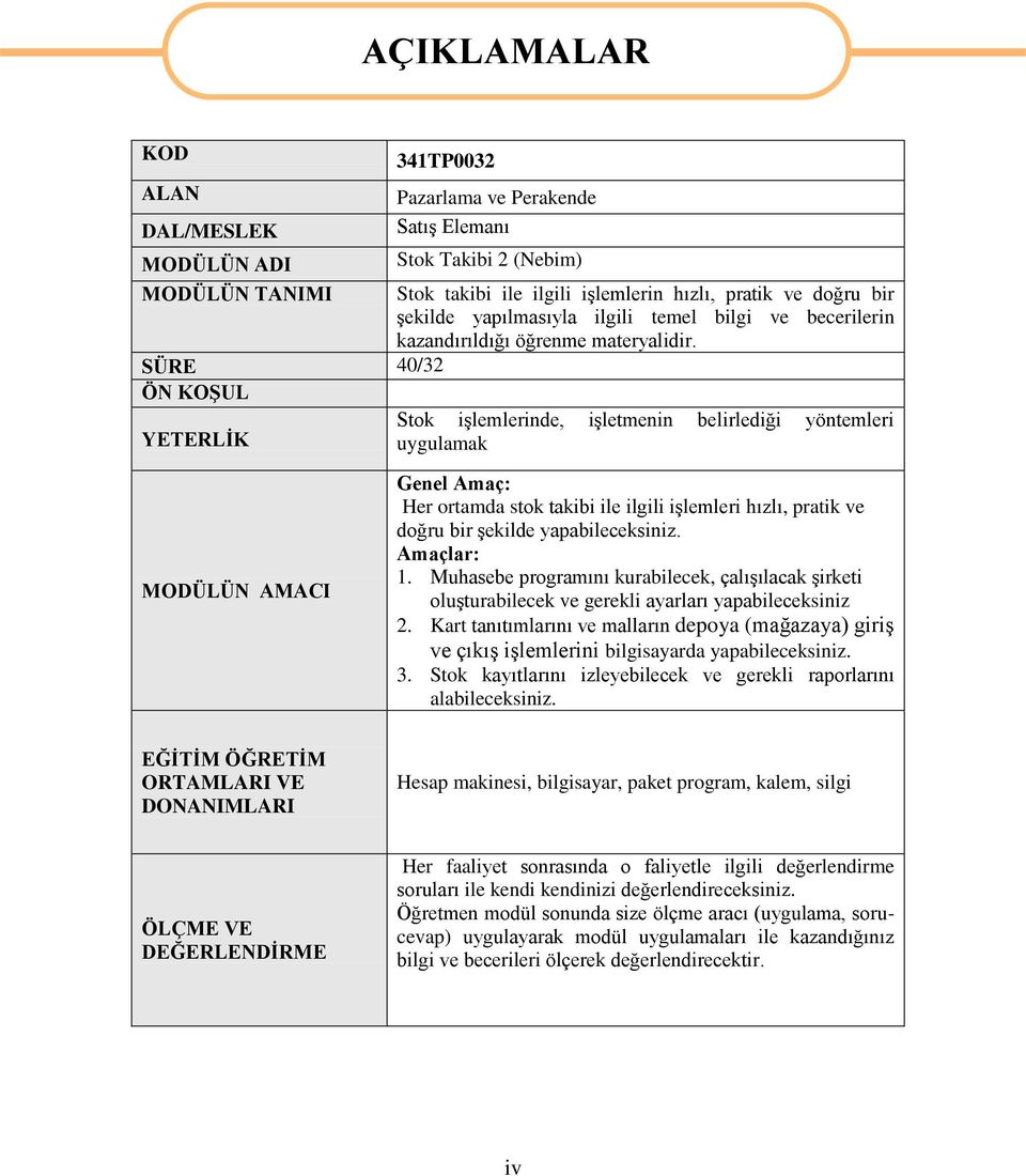 Stok iģlemlerinde, iģletmenin belirlediği yöntemleri uygulamak MODÜLÜN AMACI Genel Amaç: Her ortamda stok takibi ile ilgili iģlemleri hızlı, pratik ve doğru bir Ģekilde yapabileceksiniz. Amaçlar: 1.