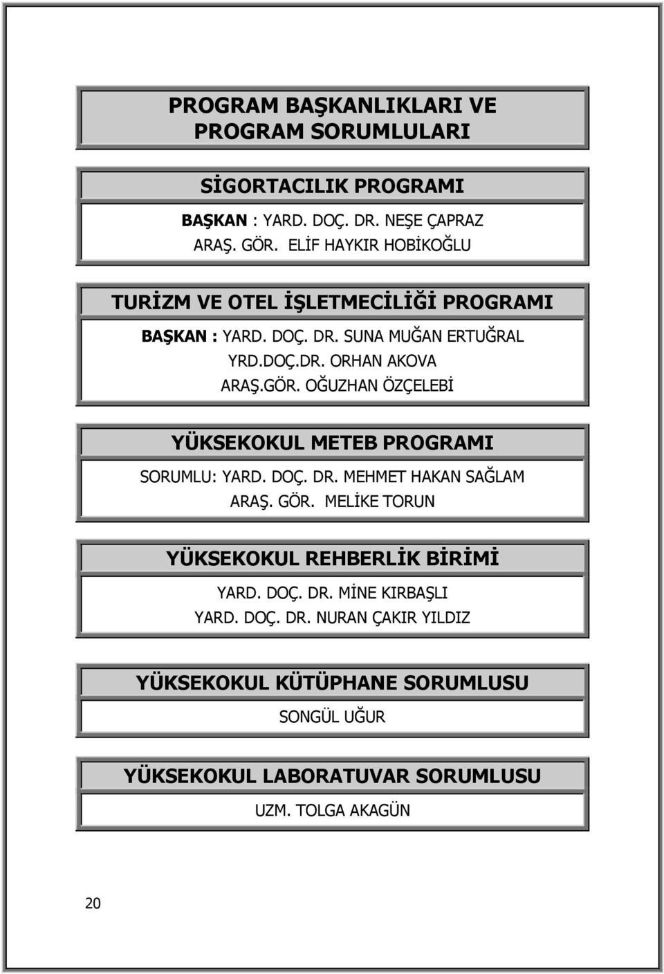 OĞUZHAN ÖZÇELEBİ YÜKSEKOKUL METEB PROGRAMI SORUMLU: YARD. DOÇ. DR. MEHMET HAKAN SAĞLAM ARAŞ. GÖR.