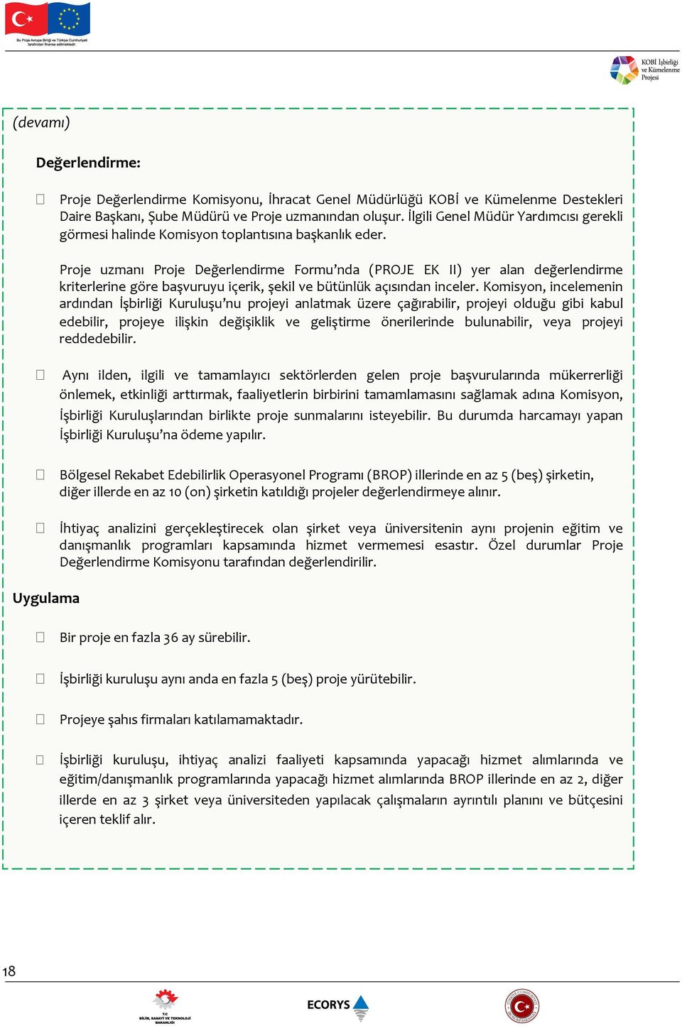 Proje uzmanı Proje Değerlendirme Formu nda (PROJE EK II) yer alan değerlendirme kriterlerine göre başvuruyu içerik, şekil ve bütünlük açısından inceler.