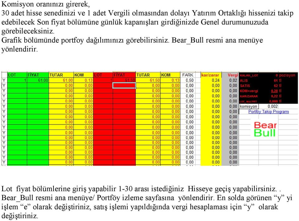 Bear_Bull resmi ana menüye yönlendirir. Lot fiyat bölümlerine giriş yapabilir 1-30 arası istediğiniz Hisseye geçiş yapabilirsiniz.