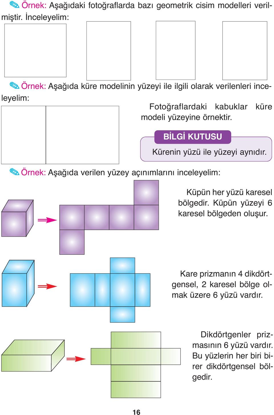 örnektir. BİLGİ KUTUSU Kürenin yüzü ile yüzeyi aynıdır.