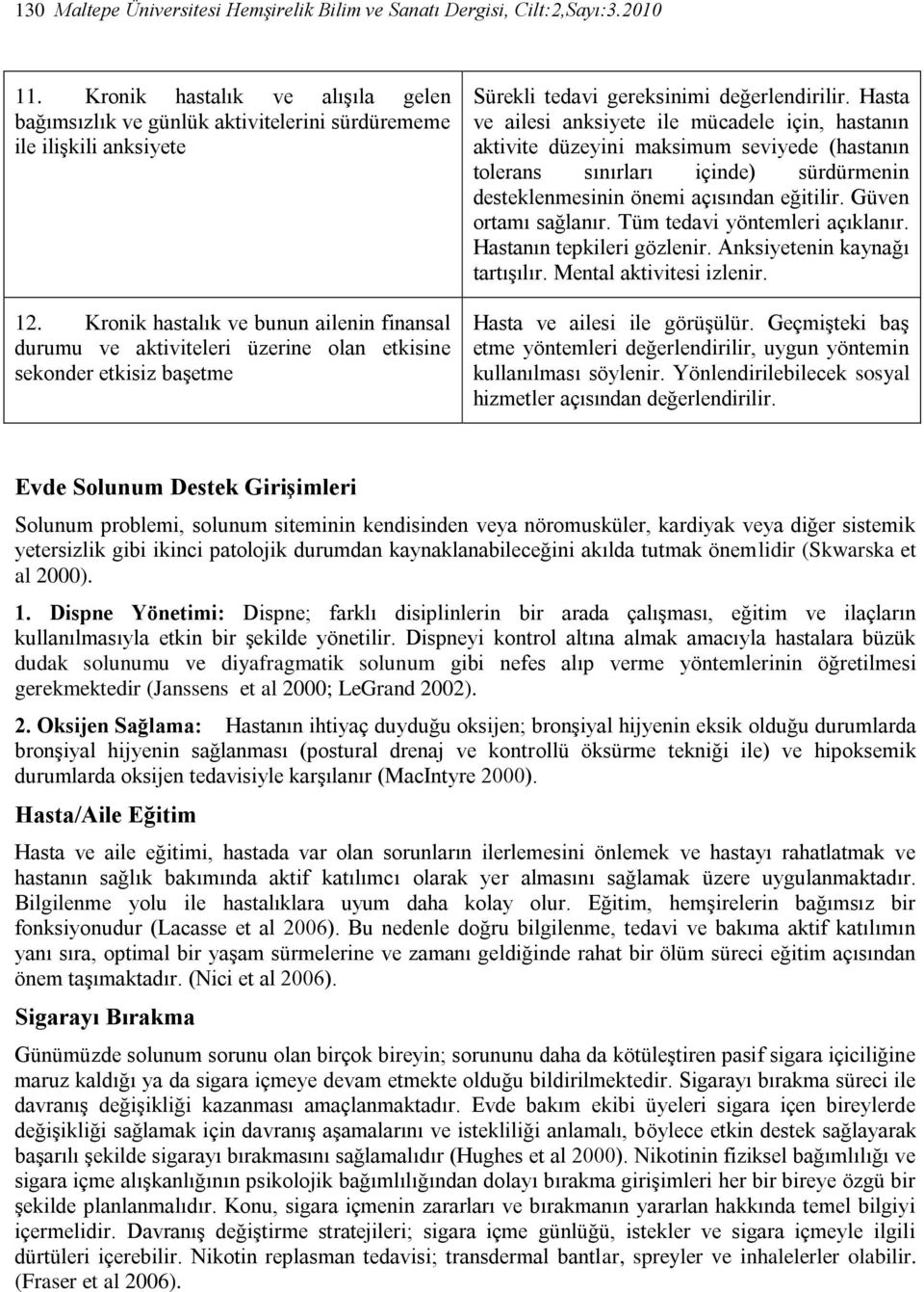 Hasta ve ailesi anksiyete ile mücadele için, hastanın aktivite düzeyini maksimum seviyede (hastanın tolerans sınırları içinde) sürdürmenin desteklenmesinin önemi açısından eğitilir.