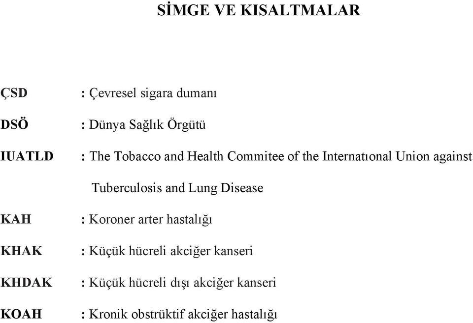 and Lung Disease KAH KHAK KHDAK KOAH : Koroner arter hastalığı : Küçük hücreli