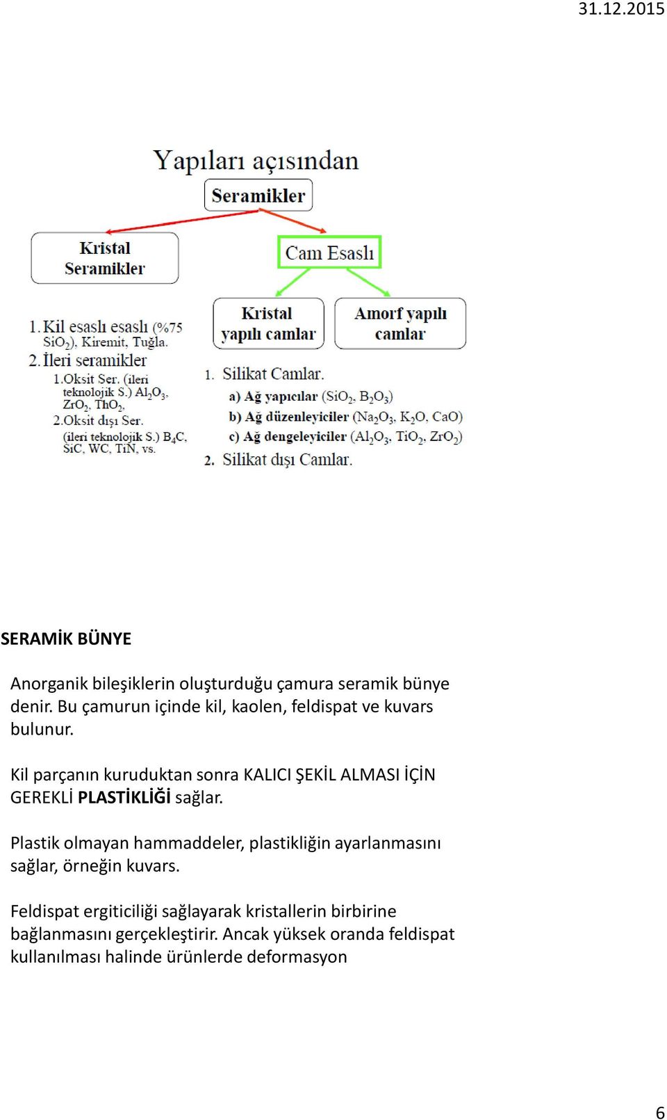 Kil parçanın kuruduktan sonra KALICI ŞEKİL ALMASI İÇİN GEREKLİ PLASTİKLİĞİ sağlar.