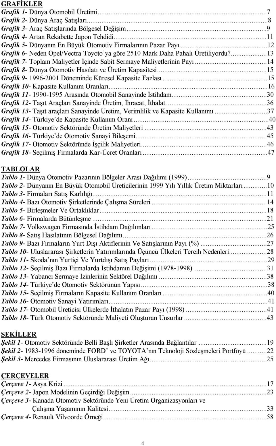 ...13 Grafik 7- Toplam Maliyetler İçinde Sabit Sermaye Maliyetlerinin Payı...14 Grafik 8- Dünya Otomotiv Hasılatı ve Üretim Kapasitesi...15 Grafik 9-1996-2001 Döneminde Küresel Kapasite Fazlası.