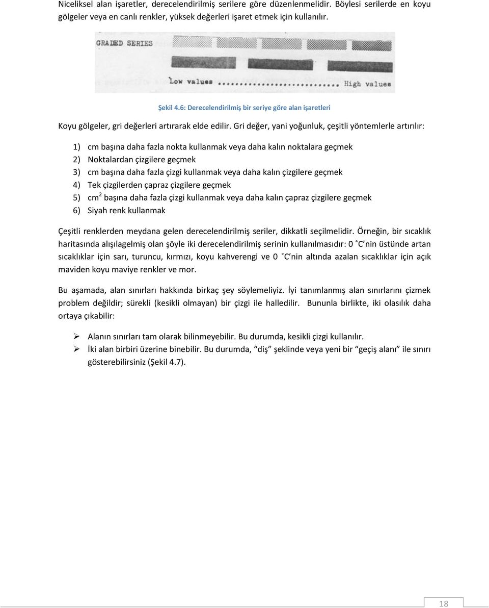 Gri değer, yani yoğunluk, çeşitli yöntemlerle artırılır: 1) cm başına daha fazla nokta kullanmak veya daha kalın noktalara geçmek 2) Noktalardan çizgilere geçmek 3) cm başına daha fazla çizgi