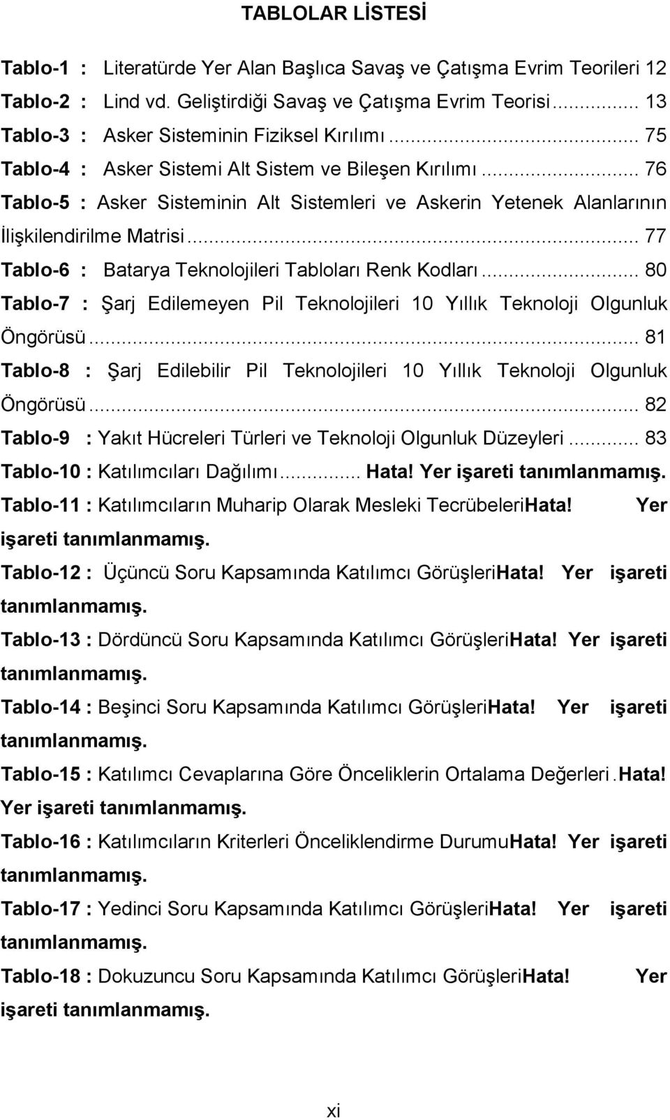 .. 76 Tablo-5 : Asker Sisteminin Alt Sistemleri ve Askerin Yetenek Alanlarının İlişkilendirilme Matrisi... 77 Tablo-6 : Batarya Teknolojileri Tabloları Renk Kodları.