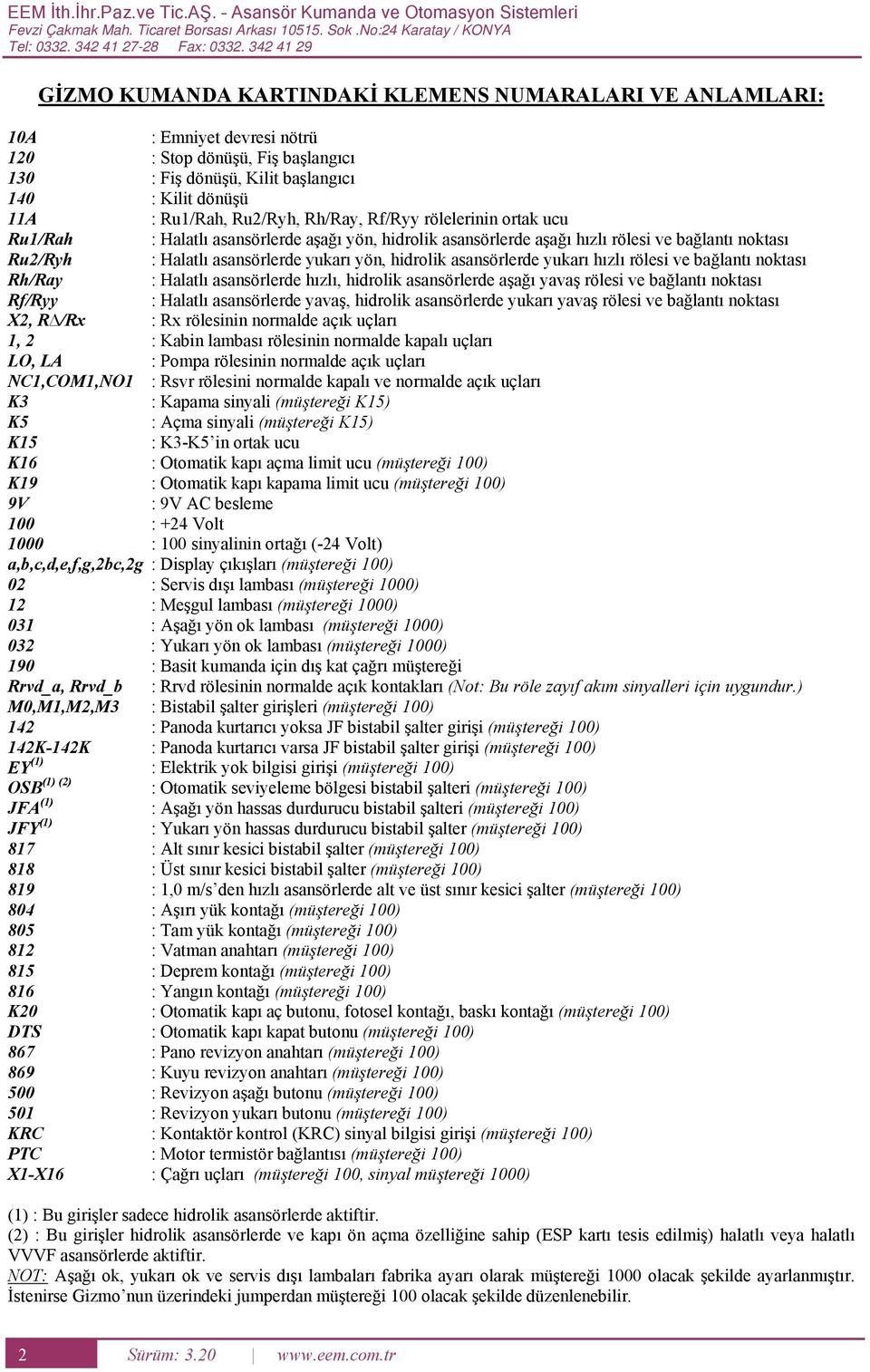 Rf/Ryy rölelerinin ortak ucu Ru1/Rah : alatlı asansörlerde aşağı yön, hidrolik asansörlerde aşağı hızlı rölesi ve bağlantı noktası Ru2/Ryh : alatlı asansörlerde yukarı yön, hidrolik asansörlerde