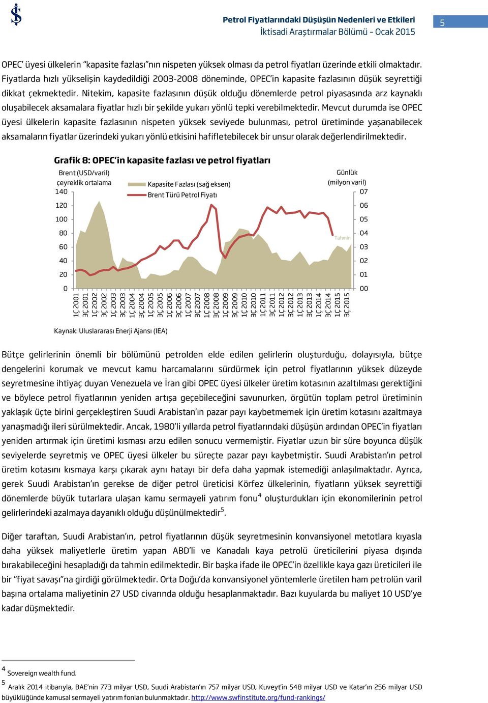 Fiyatlarda hızlı yükselişin kaydedildiği 23-28 döneminde, OPEC in kapasite fazlasının düşük seyrettiği dikkat çekmektedir.