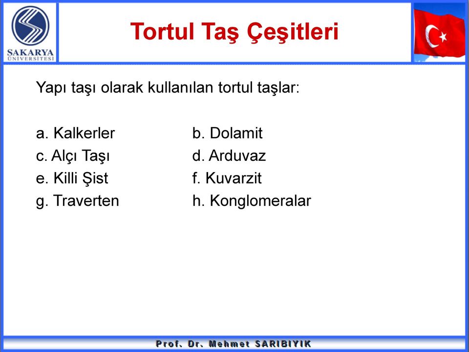 Dolamit c. Alçı Taşı d. Arduvaz e.