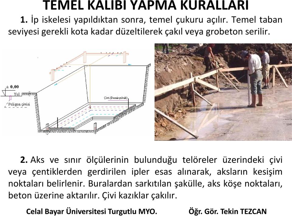 Aks ve sınır ölçülerinin bulunduğu telöreler üzerindeki çivi veya çentiklerden gerdirilen ipler esas