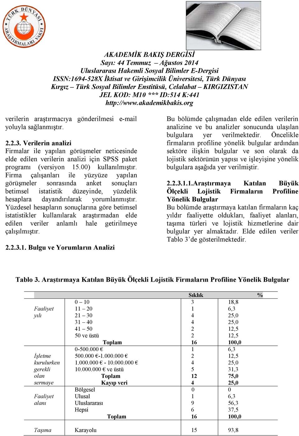 Firma çalışanları ile yüzyüze yapılan görüşmeler sonrasında anket sonuçları betimsel istatistik düzeyinde, yüzdelik hesaplara dayandırılarak yorumlanmıştır.