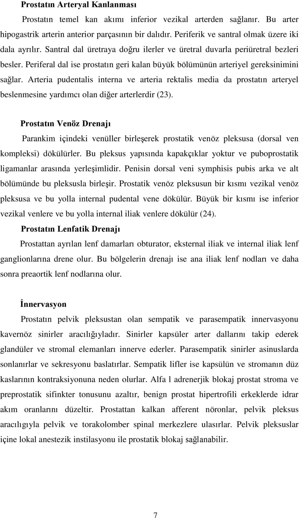 Periferal dal ise prostatın geri kalan büyük bölümünün arteriyel gereksinimini sağlar.