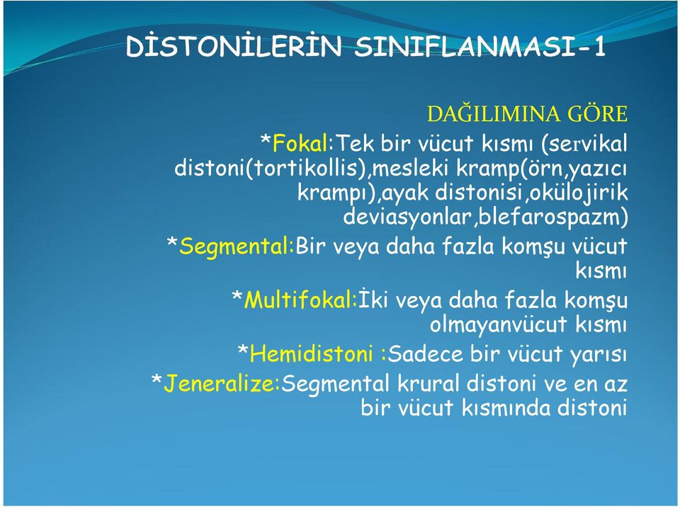 veya daha fazla komşu vücut kısmı *Multifokal:İki veya daha fazla komşu olmayanvücut kısmı