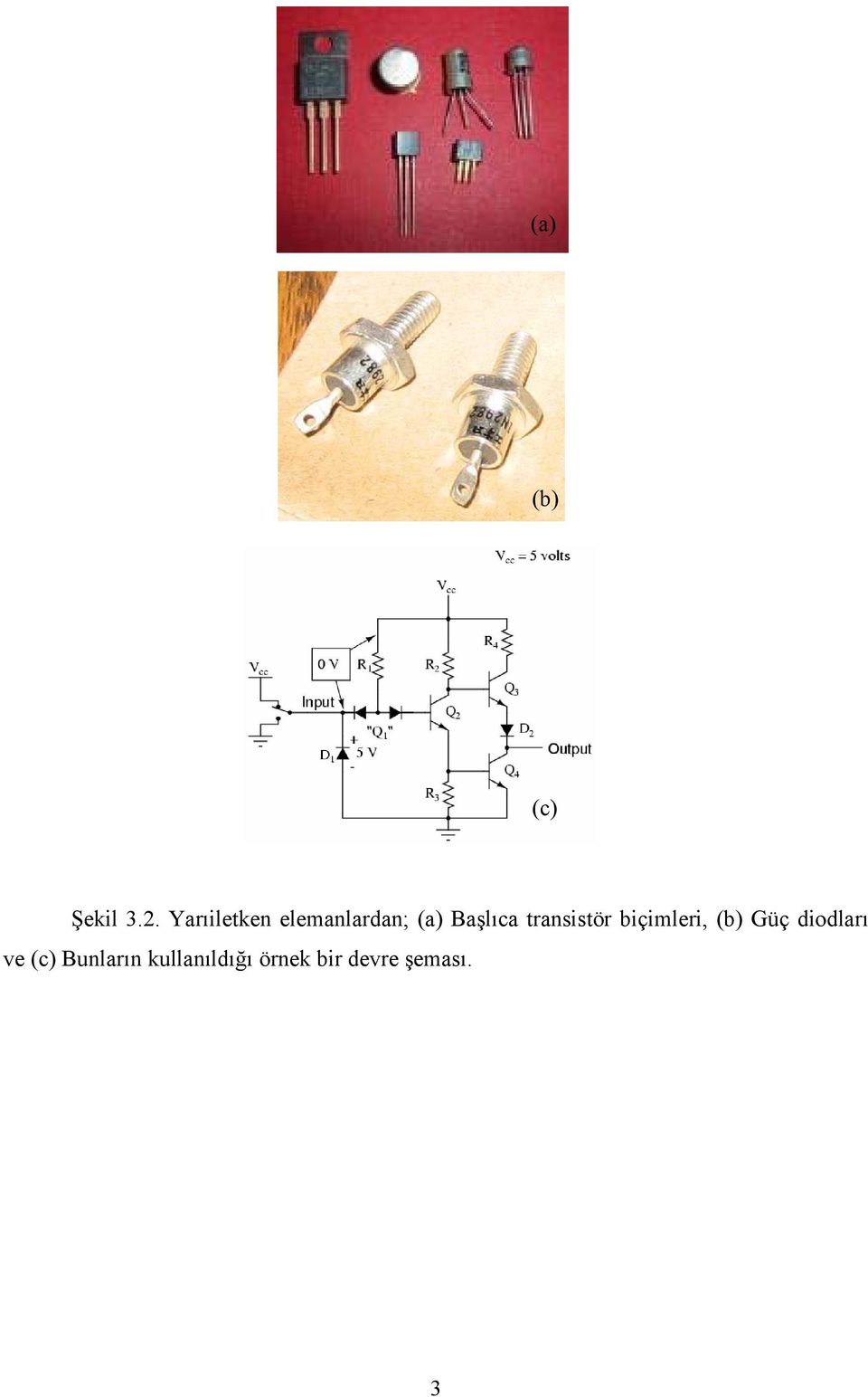 biçimleri, (b) Güç diodları ve (c)