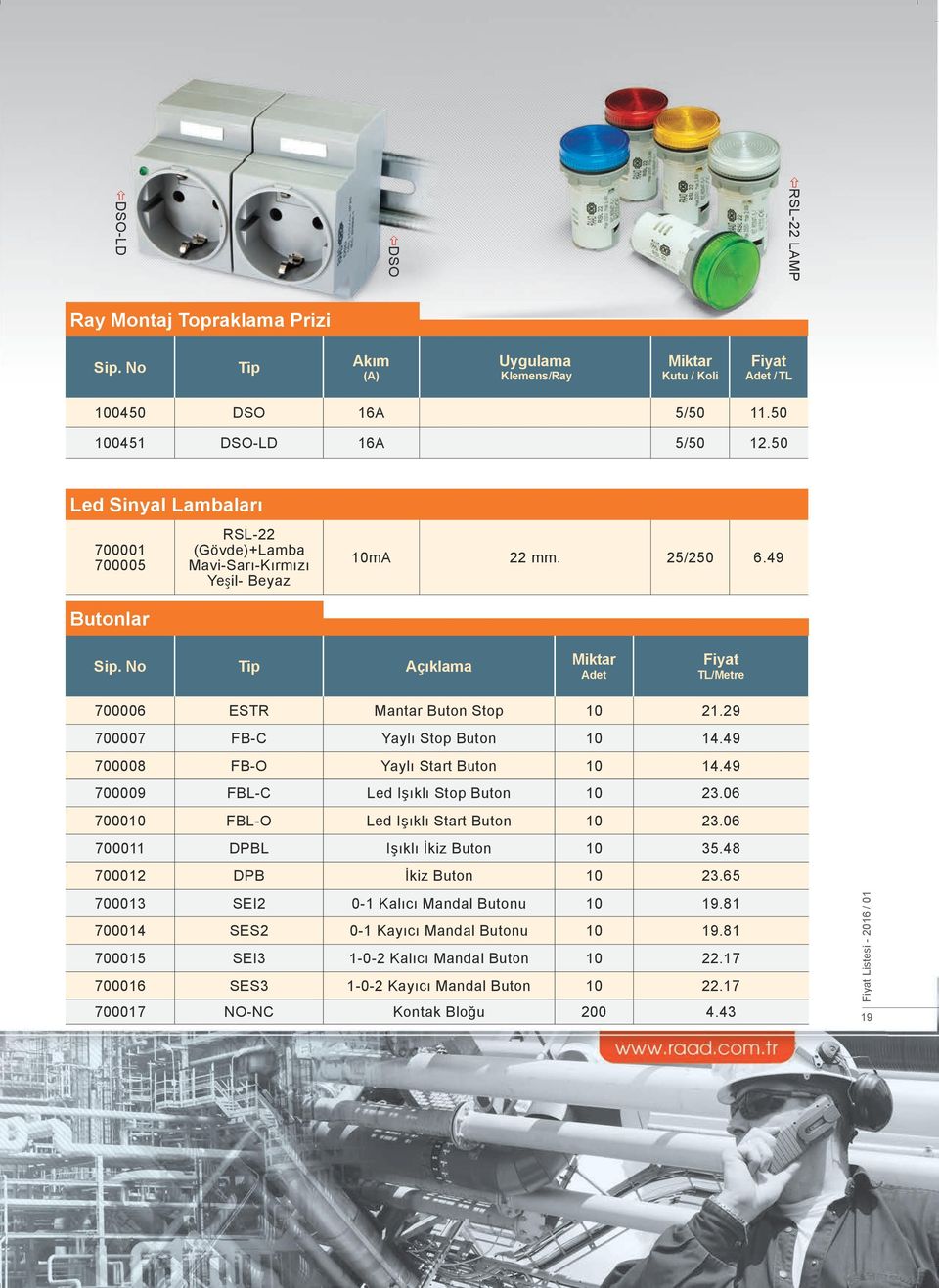 29 700007 FB-C Yaylı Stop Buton 14.49 700008 FB-O Yaylı Start Buton 14.49 700009 FBL-C Led Işıklı Stop Buton 23.06 7000 FBL-O Led Işıklı Start Buton 23.06 700011 DPBL Işıklı İkiz Buton 35.