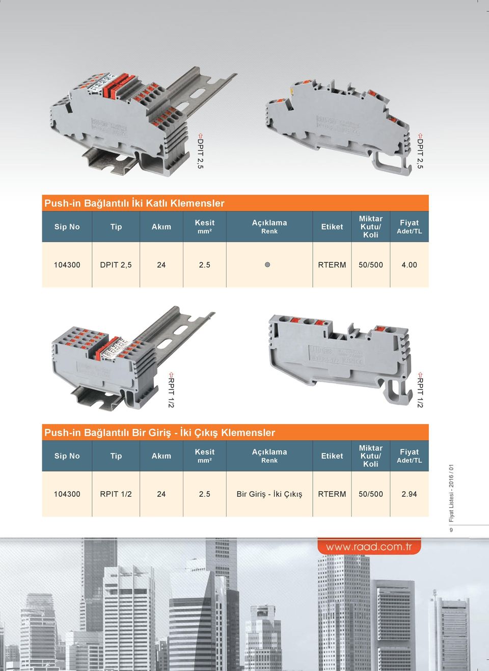 5 RTERM 50/500 0 RPIT 1/2 RPIT 1/2 Push-in Bağlantılı Bir Giriş - İki Çıkış