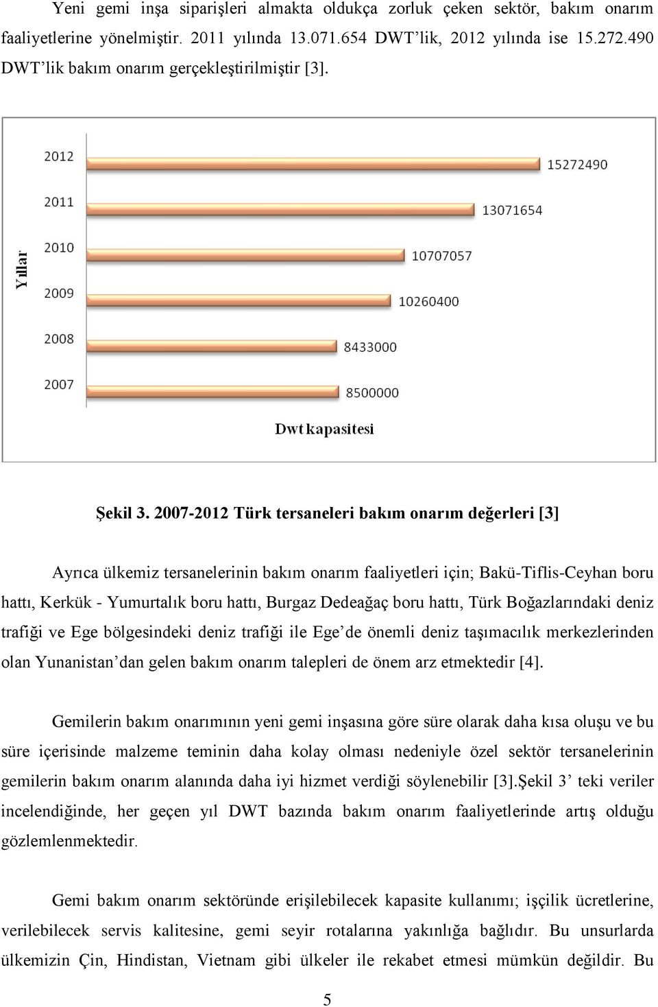 2007-2012 Türk tersaneleri bakım onarım değerleri [3] Ayrıca ülkemiz tersanelerinin bakım onarım faaliyetleri için; Bakü-Tiflis-Ceyhan boru hattı, Kerkük - Yumurtalık boru hattı, Burgaz Dedeağaç boru