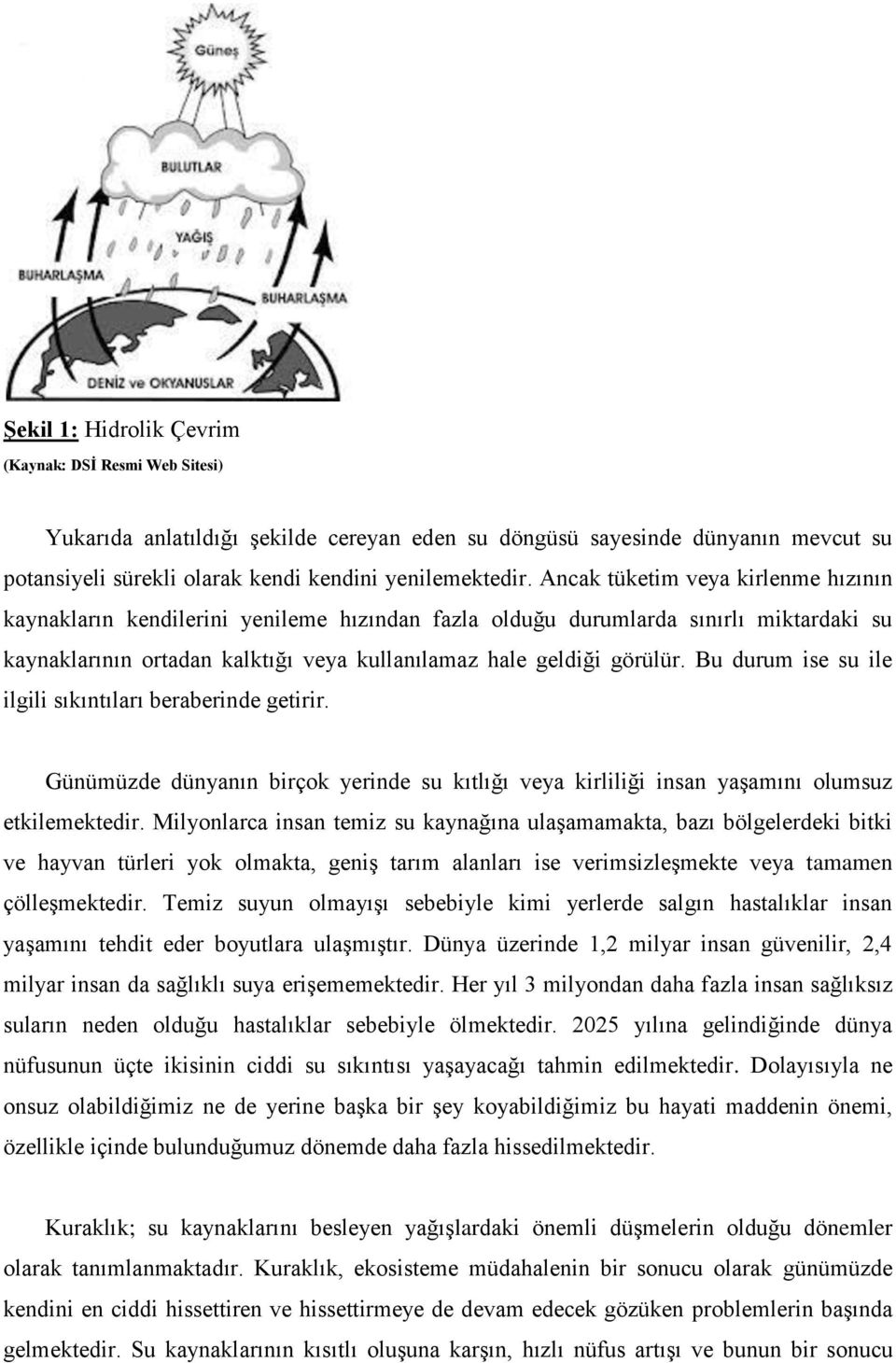 Bu durum ise su ile ilgili sıkıntıları beraberinde getirir. Günümüzde dünyanın birçok yerinde su kıtlığı veya kirliliği insan yaşamını olumsuz etkilemektedir.