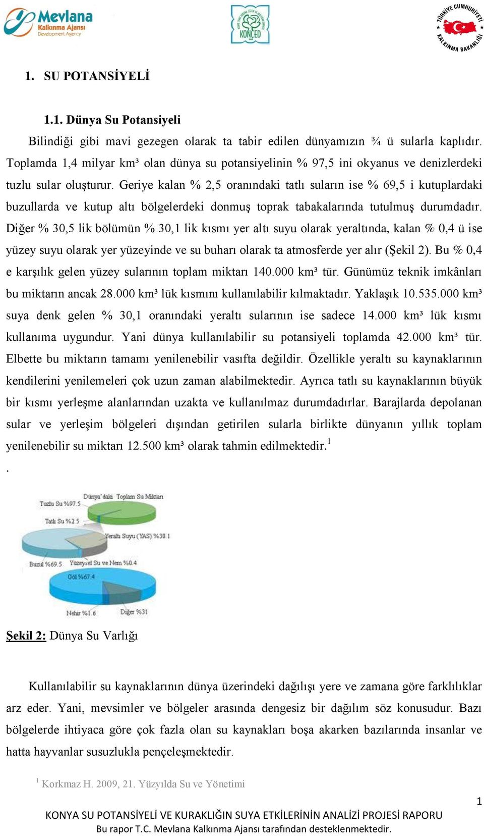 Geriye kalan % 2,5 oranındaki tatlı suların ise % 69,5 i kutuplardaki buzullarda ve kutup altı bölgelerdeki donmuş toprak tabakalarında tutulmuş durumdadır.