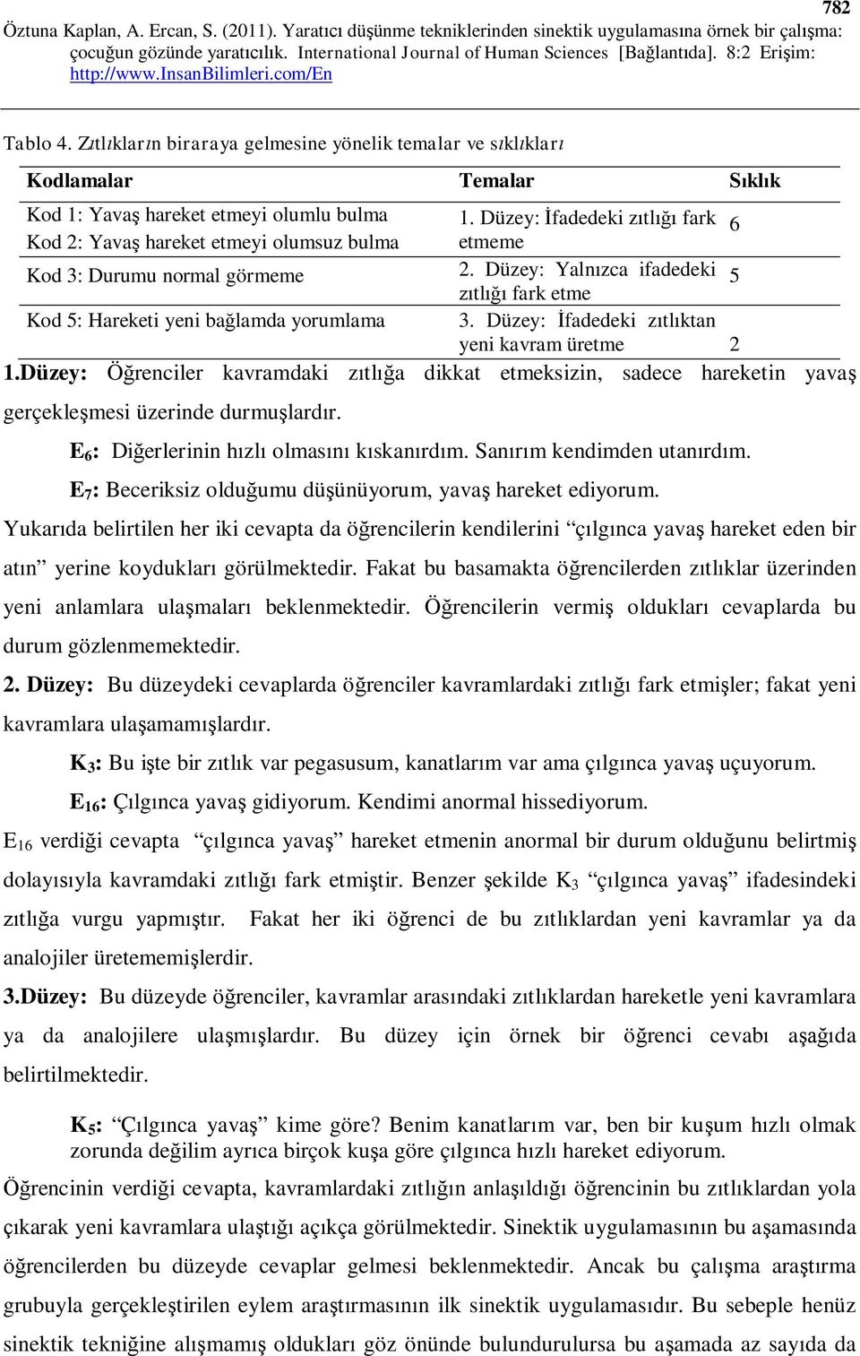 Düzey: fadedeki z tl ktan yeni kavram üretme 2 1.Düzey: Ö renciler kavramdaki z tl a dikkat etmeksizin, sadece hareketin yava gerçekle mesi üzerinde durmu lard r.