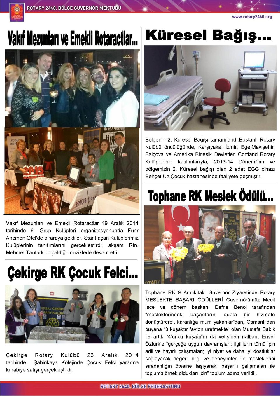 Küresel bağışı olan 2 adet EGG cihazı Behçet Uz Çocuk hastanesinde faaliyete geçmiştir. Vakıf Mezunları ve Emekli Rotaractlar 19 Aralık 2014 tarihinde 6.