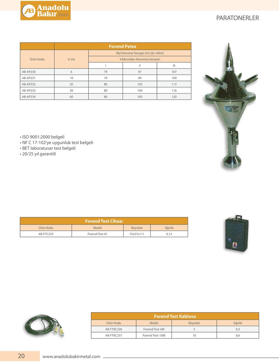 BET laboratuvar test belgeli 20/25 yıl garantili Forend Test Cihazı Ürün Kodu Model Boyutlar Ağırlık AB-FTC235 Forend Test-01 75x37x111 0,13