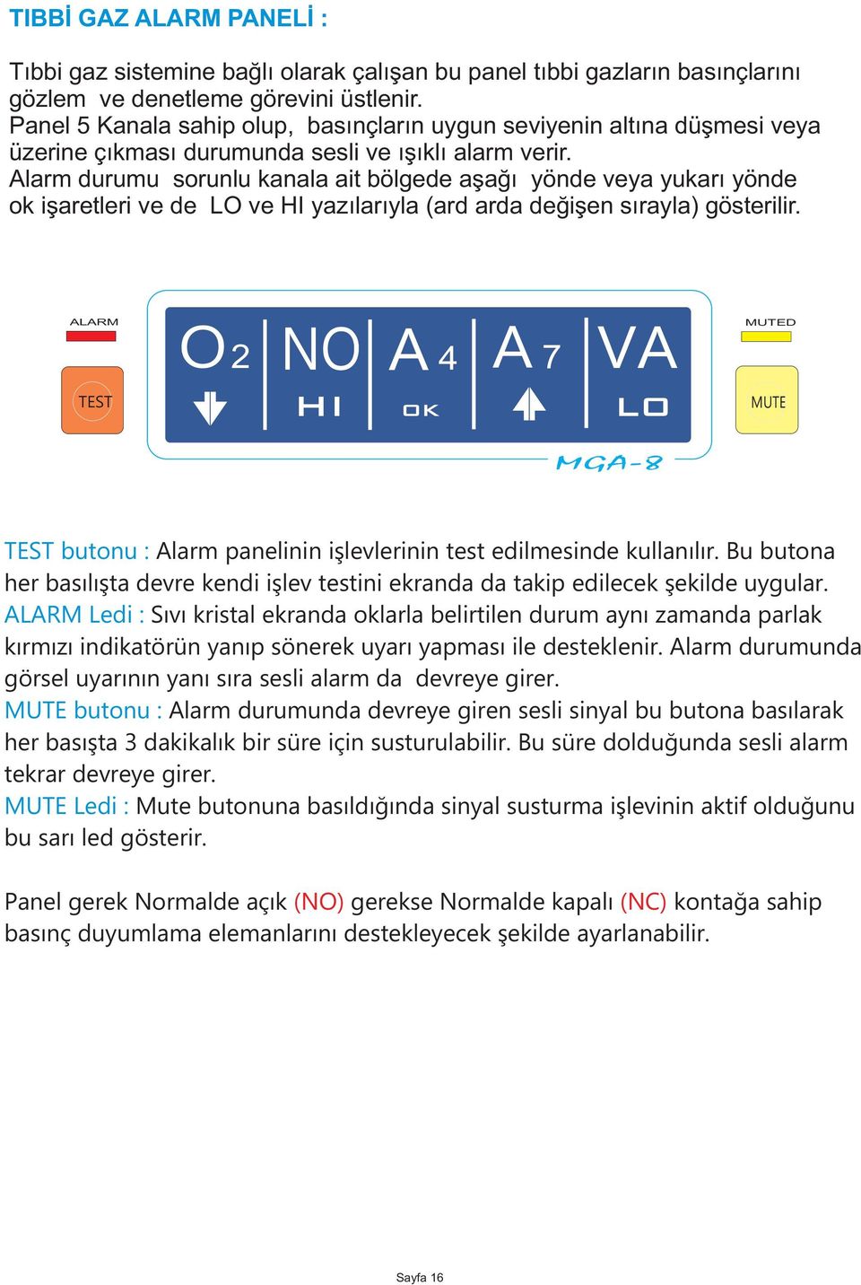 Alarm durumu sorunlu kanala ait bölgede aþaðý yönde veya yukarý yönde ok iþaretleri ve de LO ve HI yazýlarýyla (ard arda deðiþen sýrayla) gösterilir.