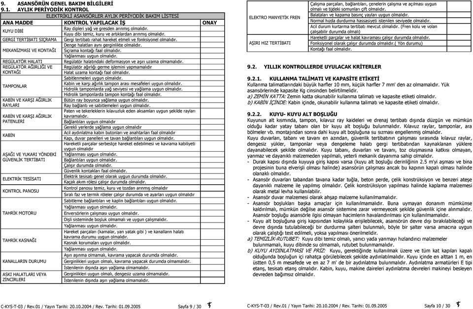 Kuyu dibi temiz, kuru ve artıklardan arınmış olmalıdır. GERGİ TERTİBATI SIÇRAMA Gergi tertibatı rahat hareket etmeli ve fonksiyonel olmalıdır. Denge halatları aynı gerginlikte olmalıdır.