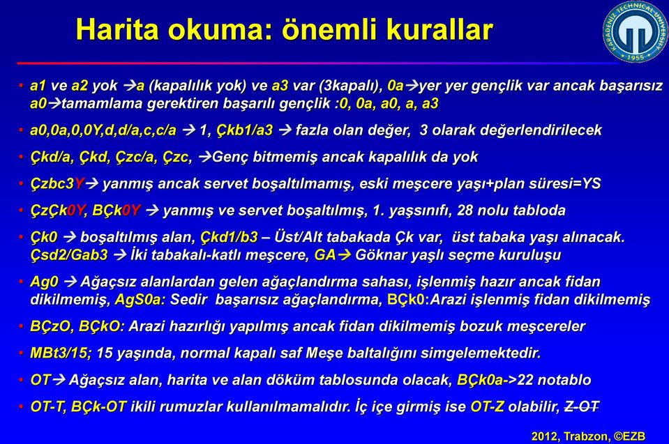 yaşı+plan süresi=ys ÇzÇk0Y, BÇk0Y yanmış ve servet boşaltılmış, 1. yaşsınıfı, 28 nolu tabloda Çk0 boşaltılmış alan, Çkd1/b3 Üst/Alt tabakada Çk var, üst tabaka yaşı alınacak.