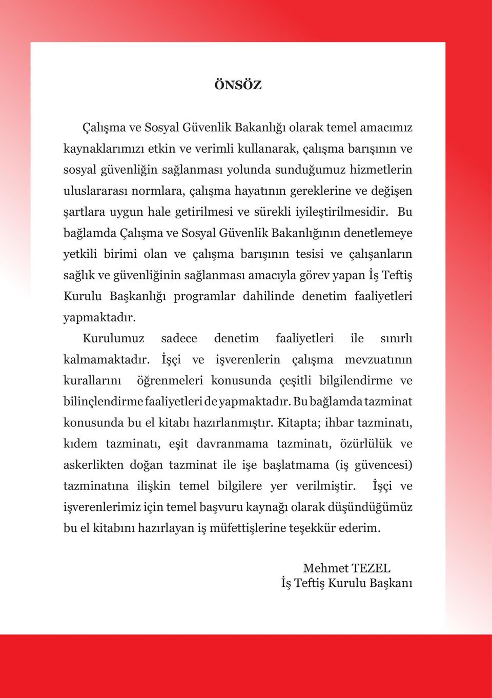 Bu bağlamda Çalışma ve Sosyal Güvenlik Bakanlığının denetlemeye yetkili birimi olan ve çalışma barışının tesisi ve çalışanların sağlık ve güvenliğinin sağlanması amacıyla görev yapan İş Teftiş Kurulu