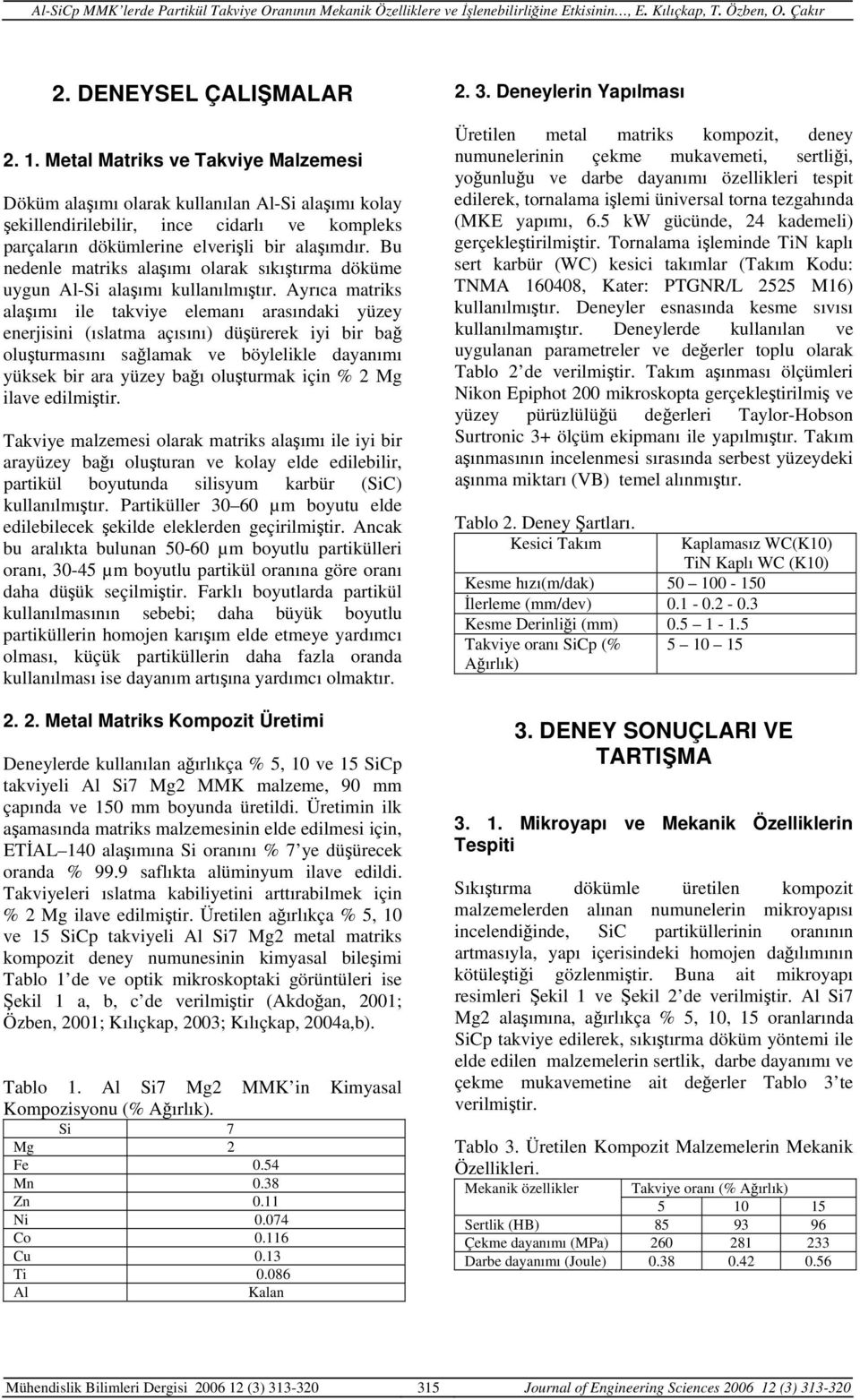 Bu nedenle matriks alaşımı olarak sıkıştırma döküme uygun Al-Si alaşımı kullanılmıştır.