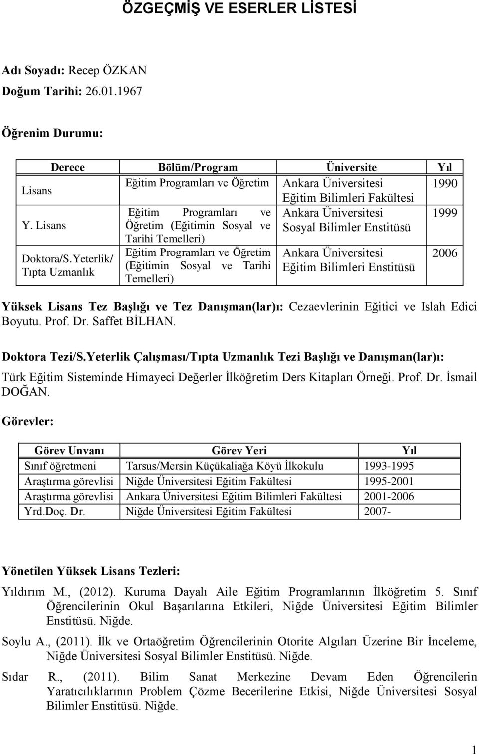 Lisans Öğretim (Eğitimin Sosyal ve Sosyal Bilimler Enstitüsü Tarihi Temelleri) Eğitim Programları ve Öğretim Doktora/S.