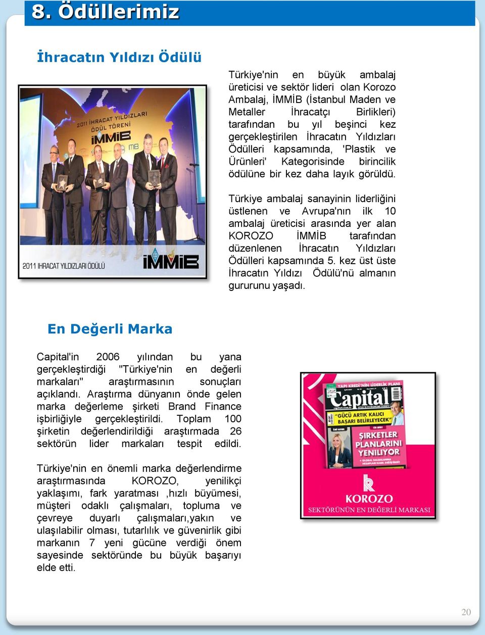 Türkiye ambalaj sanayinin liderliğini üstlenen ve Avrupa'nın ilk 10 ambalaj üreticisi arasında yer alan KOROZO İMMİB tarafından düzenlenen İhracatın Yıldızları Ödülleri kapsamında 5.