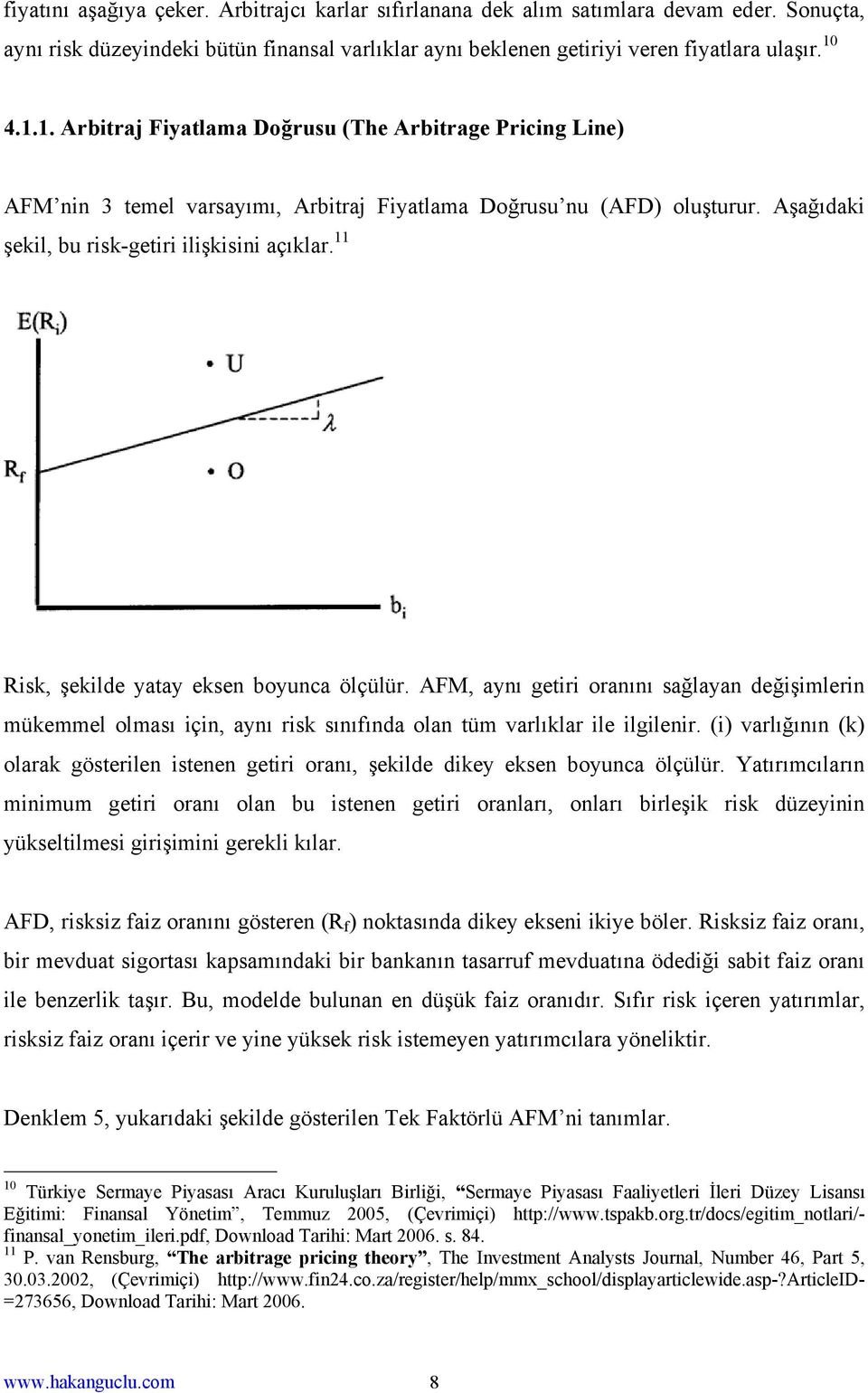 11 Risk, şekilde yatay eksen boyunca ölçülür. AFM, aynı getiri oranını sağlayan değişimlerin mükemmel olması için, aynı risk sınıfında olan tüm varlıklar ile ilgilenir.