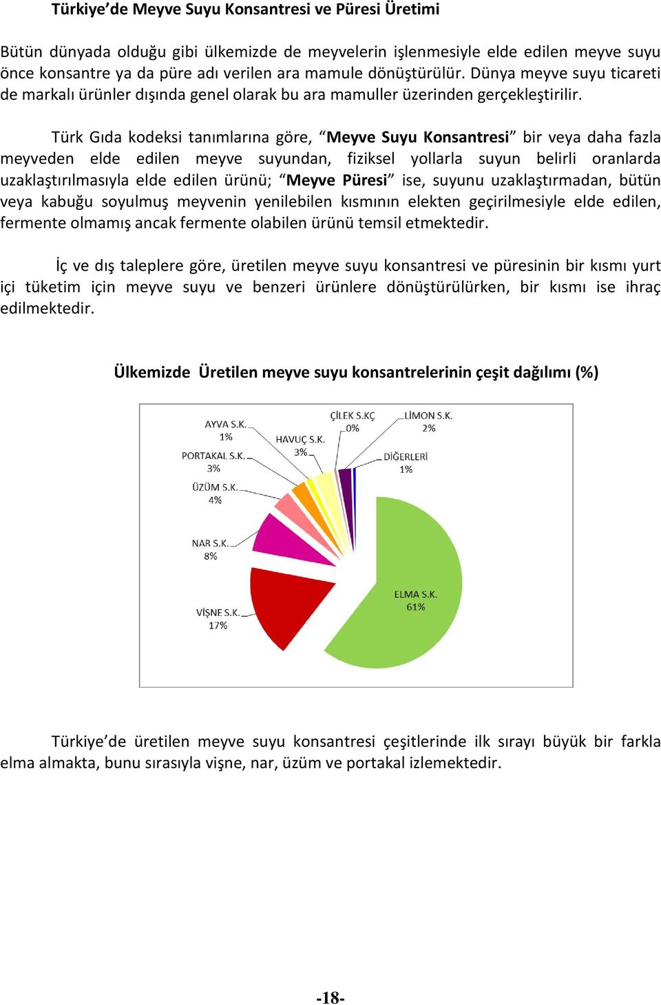 Türk Gıda kodeksi tanımlarına göre, Meyve Suyu Konsantresi bir veya daha fazla meyveden elde edilen meyve suyundan, fiziksel yollarla suyun belirli oranlarda uzaklaştırılmasıyla elde edilen ürünü;