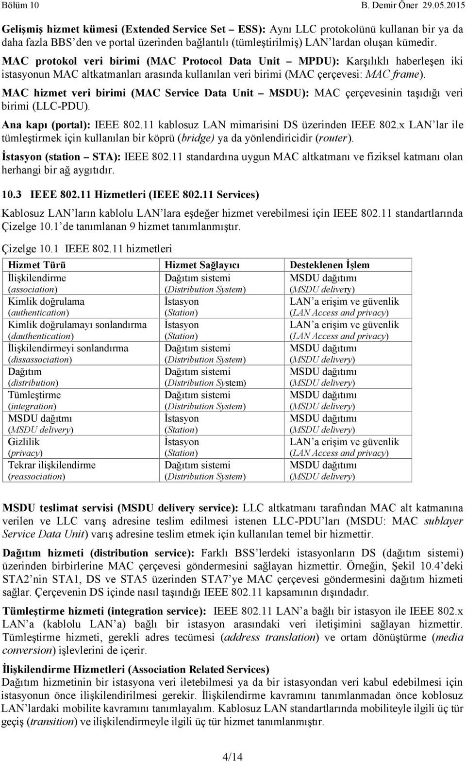 MAC hizmet veri birimi ( MAC Service Data Unit MSDU): MAC çerçevesinin taşıdığı veri birimi (LLC-PDU). Ana kapı (portal): IEEE 802.11 kablosuz LAN mimarisini DS üzerinden IEEE 802.