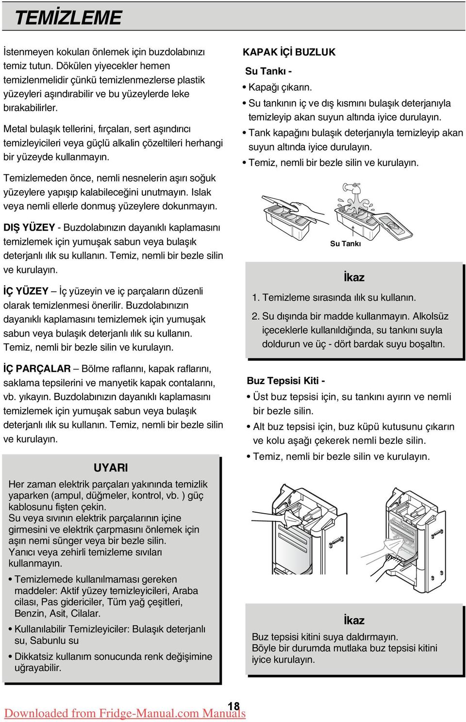 Metal bulafl k tellerini, f rçalar, sert afl nd r c temizleyicileri veya güçlü alkalin çözeltileri herhangi bir yüzeyde kullanmay n.