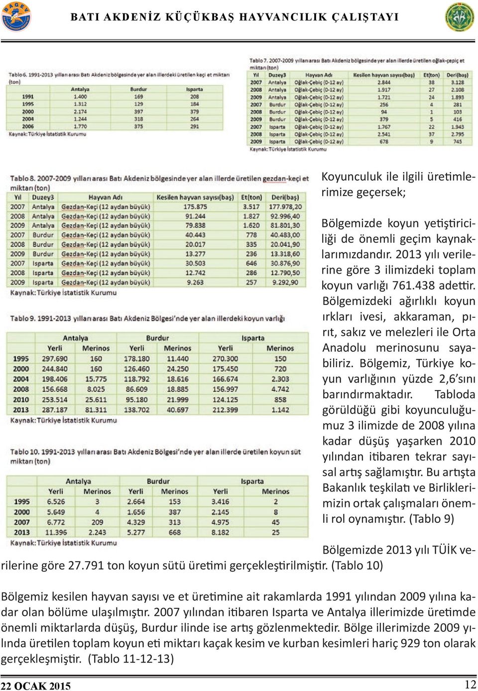 Tabloda görüldüğü gibi koyunculuğumuz 3 ilimizde de 2008 yılına kadar düşüş yaşarken 2010 yılından itibaren tekrar sayısal artış sağlamıştır.