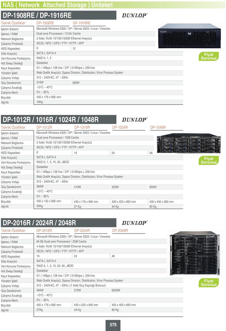 / AFP 8 12 SATA I, SATA II RAID 0, 1, 5 Destekler D1 ( 1Mbps ) 128 line / CIF ( 512Kbps ), 256 line Web Grafik ü, Space Division, Distribution, Error Process System 210 ~ 240VAC, 47 ~ 63Hz 310W 360W